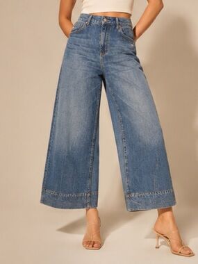 J.Crew Wide Leg Trouser Jeans Size 31 Light Wash Premium Denim